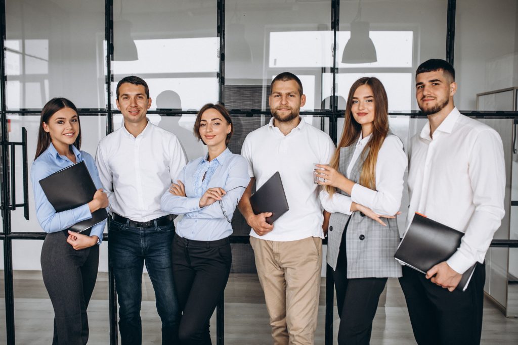 group people working out business plan office min